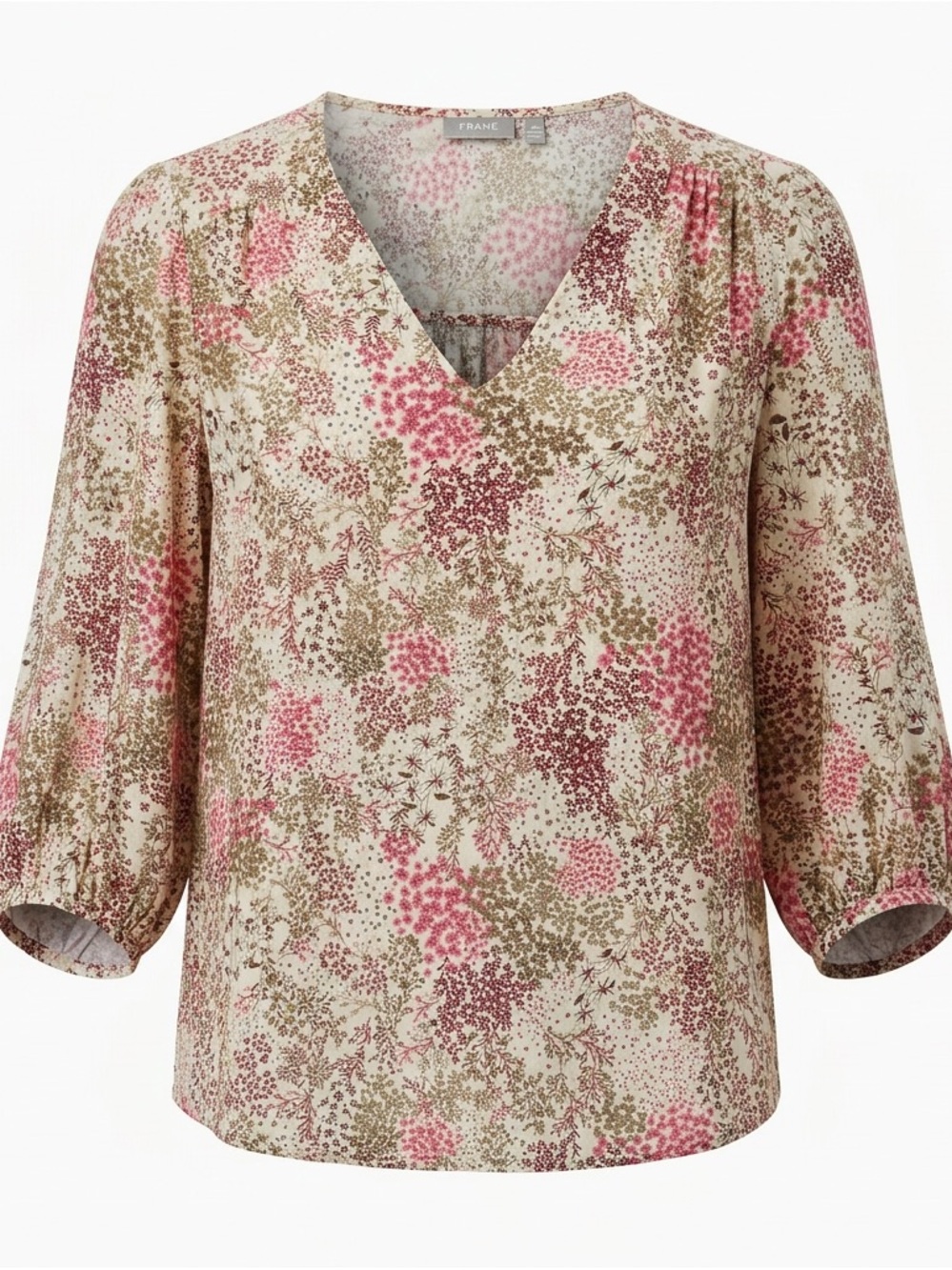 FRANSA Pink Floral V-Neck Women’s Blouse